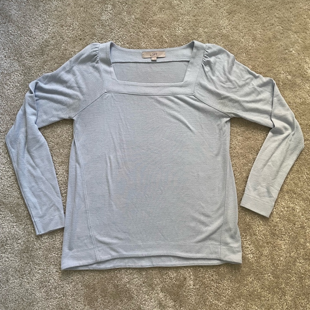 Dusty Blue Square Neck Long Sleeve Shirt by LOFT